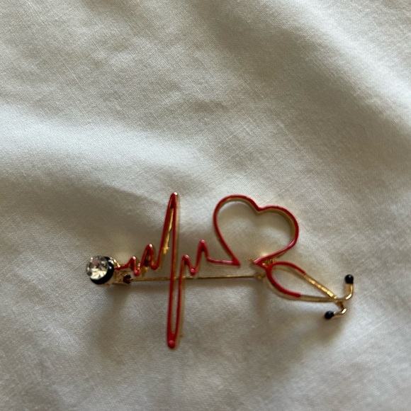 Red and Gold Heartbeat Brooch - Picture 1 of 9